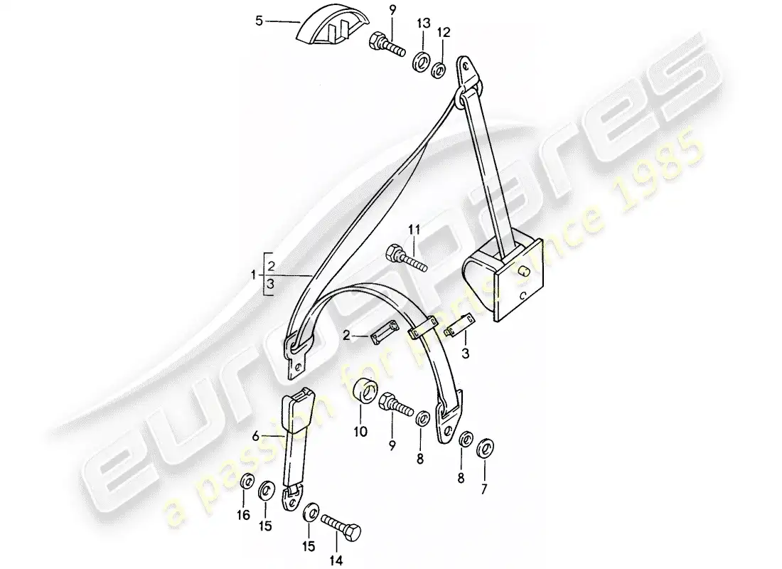 porsche 1995 (968) seat belt parts diagram
