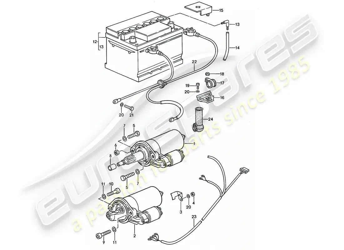 porsche 1994 (968) starter - battery - wiring harnesses parts diagram