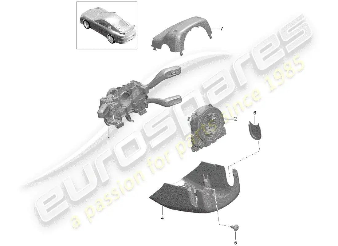 porsche 2016 (991-1 r/gt3/rs) steering column switch parts diagram
