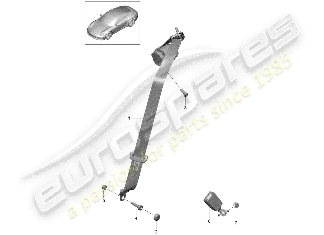 porsche 2016 (991-1) three-point seat belt parts diagram