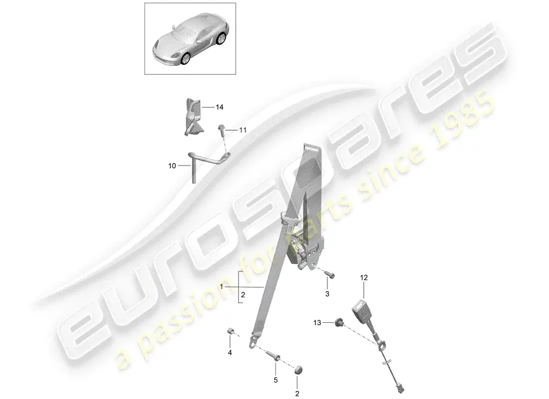 porsche 2017 (718 cayman) three-point seat belt parts diagram