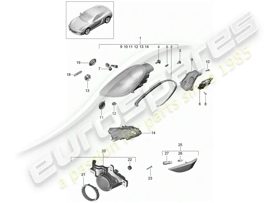 porsche 2015 (981 cayman) headlamp parts diagram