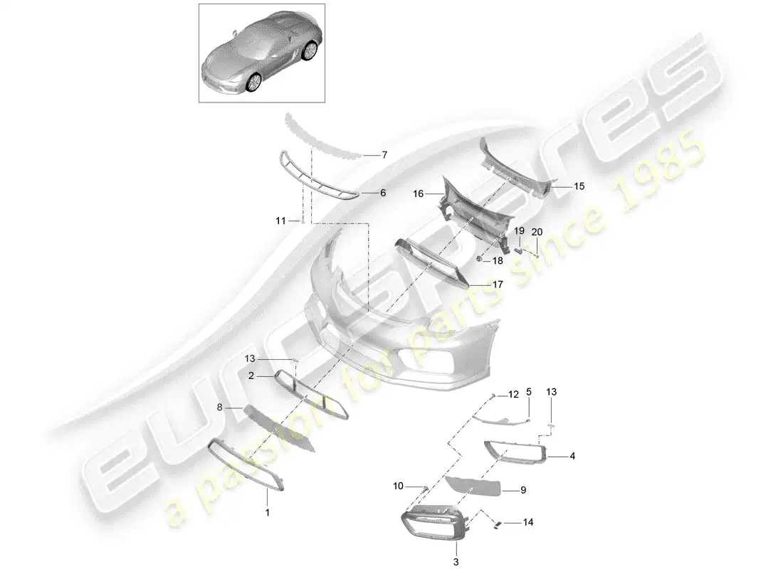 porsche 2016 (981 boxster spyder) bumper parts diagram