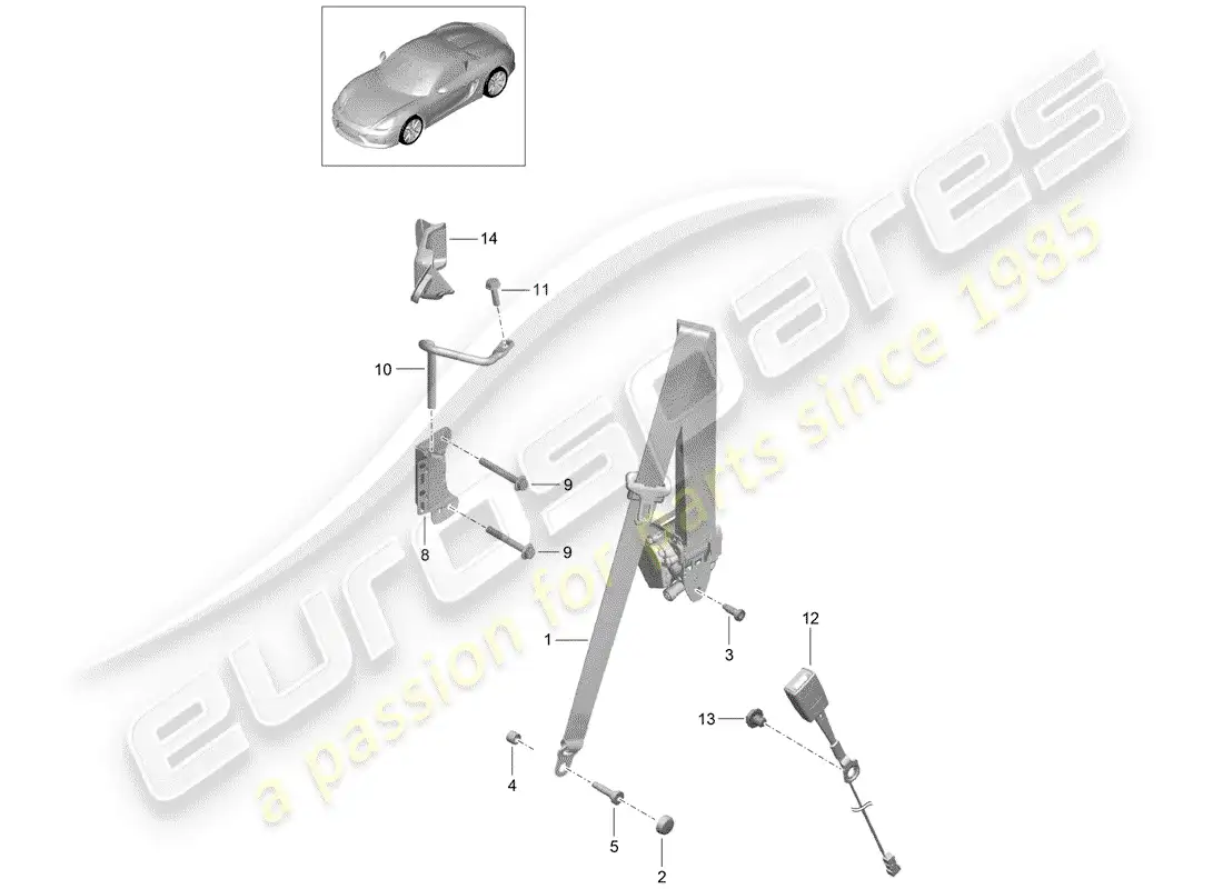 porsche 2016 (981 boxster spyder) seat belt parts diagram