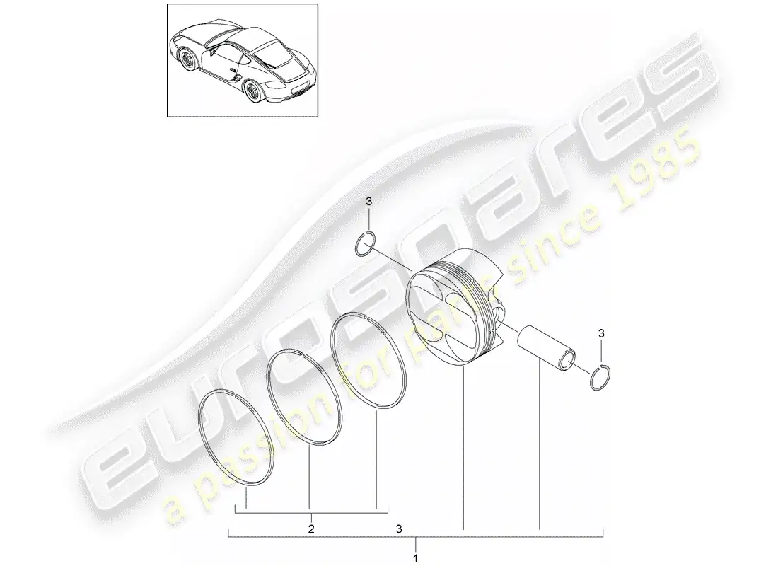 porsche 2011 (987 cayman) piston parts diagram