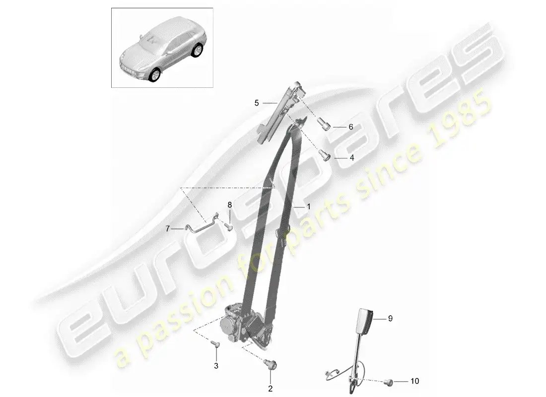 porsche 2016 (macan) three-point seat belt parts diagram