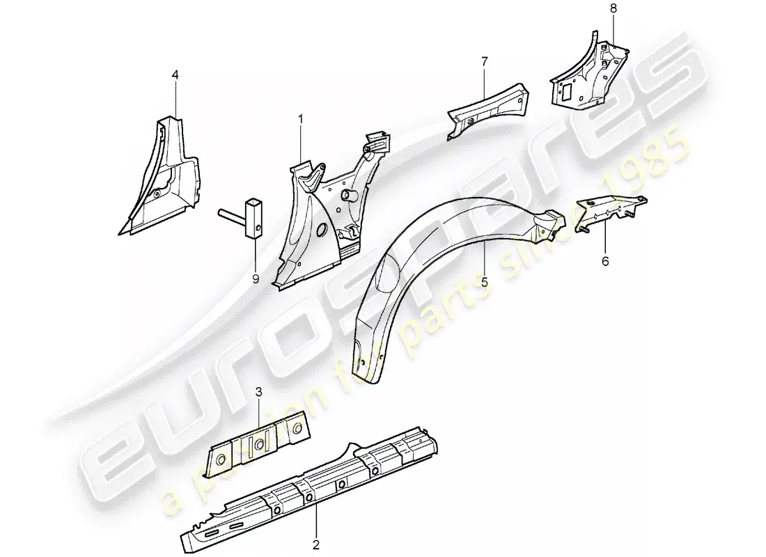 porsche 2005 (996) side panel parts diagram