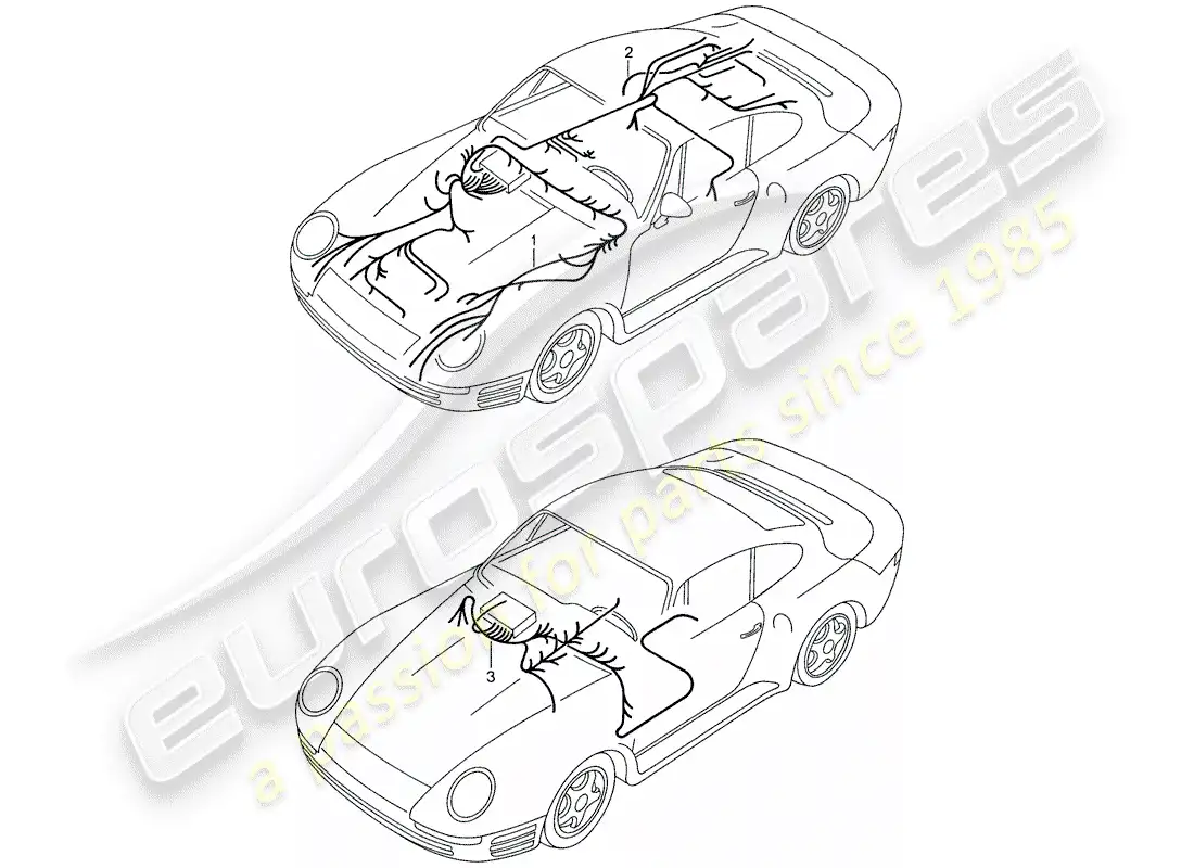 porsche 1987 (959) wiring harnesses - front luggage compartment - dashboard - rear end parts diagram