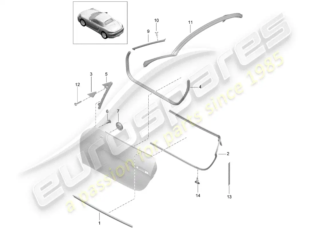 porsche 2017 (718 boxster) door seal parts diagram