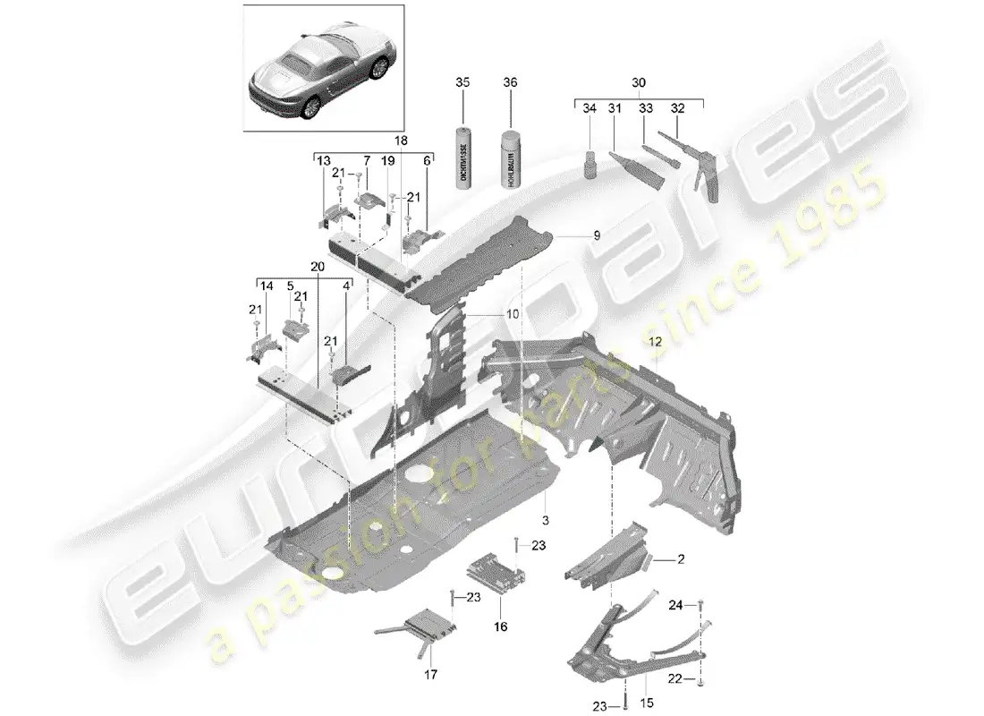 porsche 2019 (718 boxster) floor plates parts diagram