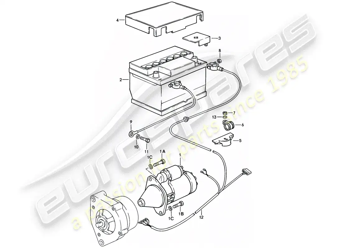 porsche 1982 (944) starter - battery - wiring harnesses parts diagram