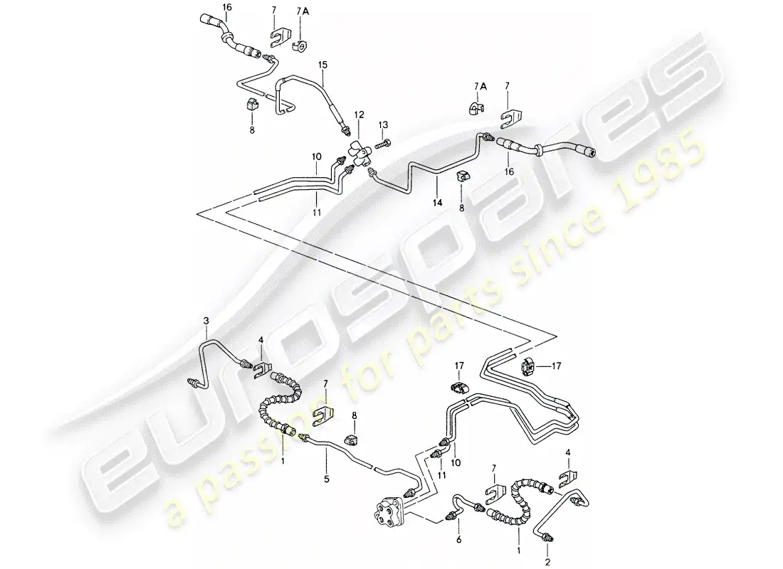 porsche 1998 (993) brake lines - front axle - underbody parts diagram