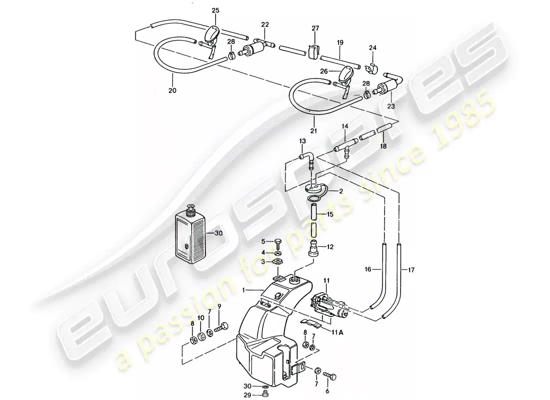 porsche 1986 (944) windshield washer unit parts diagram