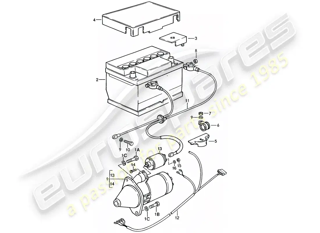 porsche 1988 (944) starter - battery - wiring harnesses parts diagram