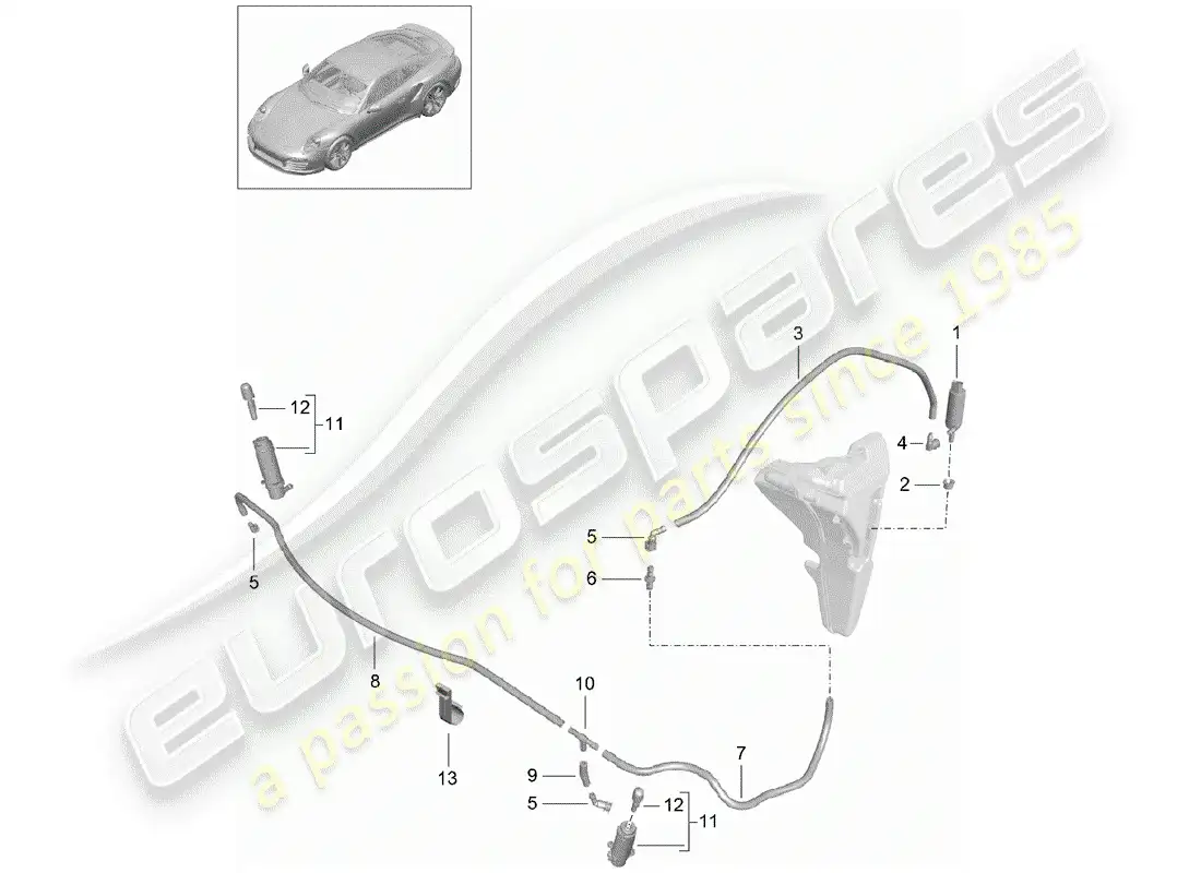 porsche 2014 (991-1 turbo) headlight washer system parts diagram