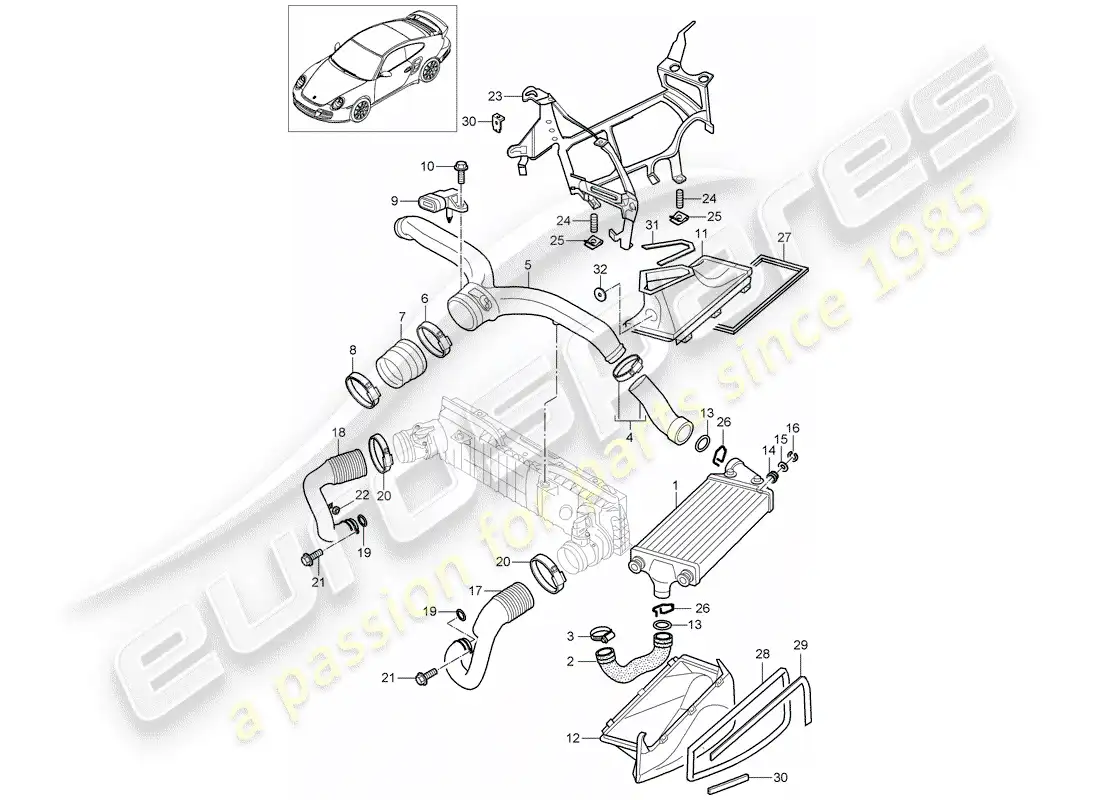 porsche 2008 (997-1 turbo / gt2) turbocharging parts diagram