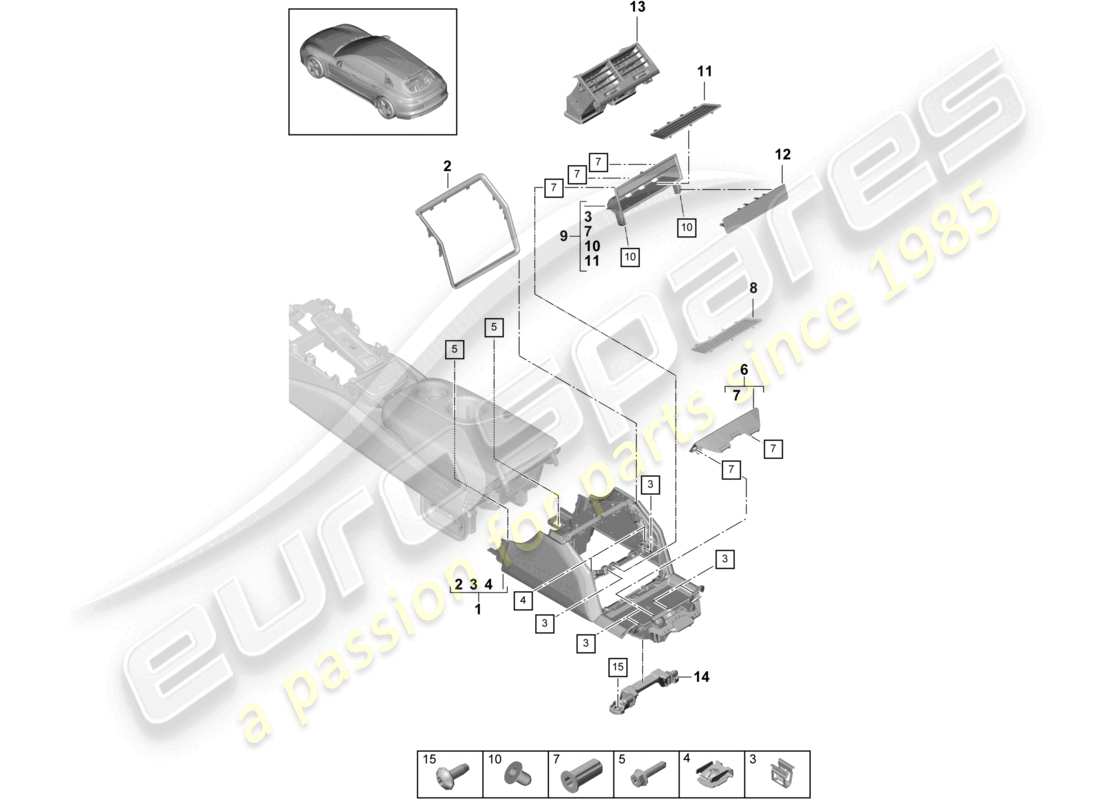 porsche 2021 (panamera 971-1) centre console rear parts diagram