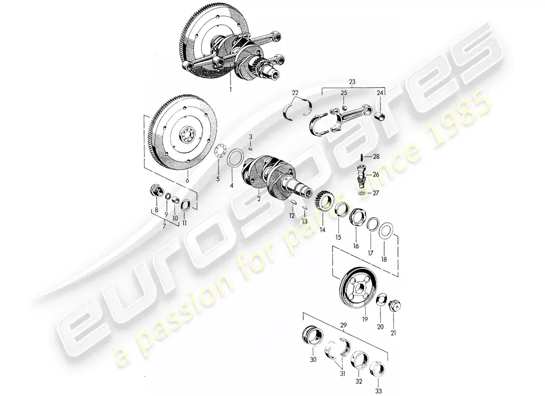 porsche 1957 (356/356a) crankshaft - m 22 001 >> - m 50 101 >> - m 33 901 >> - m 41 001 >> - m 60 001 >> - m 80 001 >> parts diagram