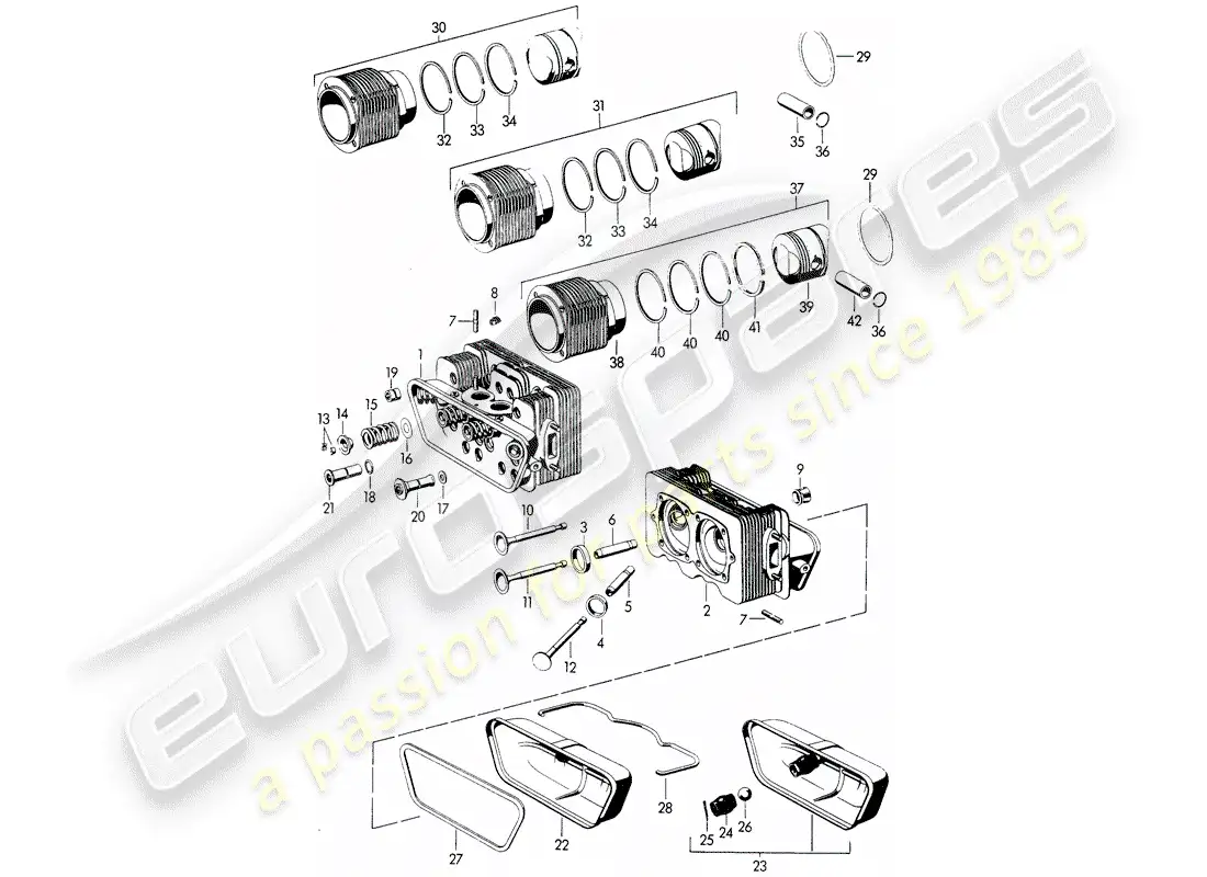 porsche 1956 (356/356a) cylinder head - cylinder with pistons - m 22 001 >> - m 50 101 >> - m 33 901 >> - m 41 001 >> - m 60 001 >> - m 80 001 >> parts diagram