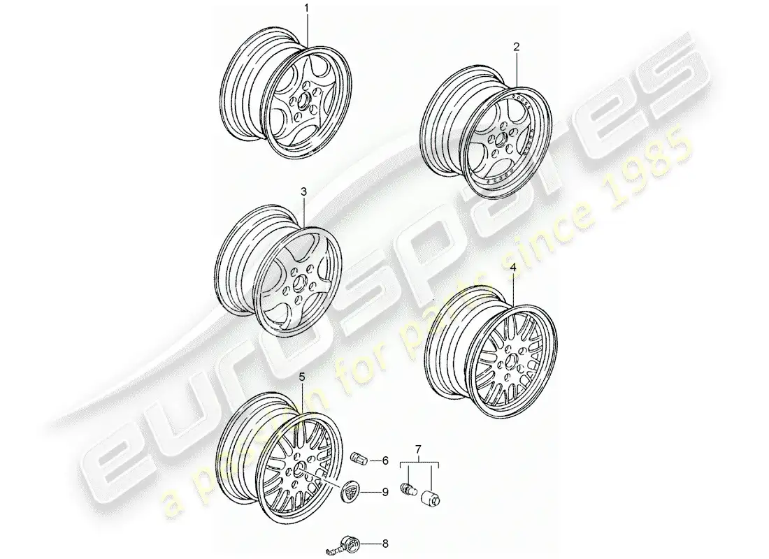 porsche 2007 (tequipment) alloy wheel parts diagram