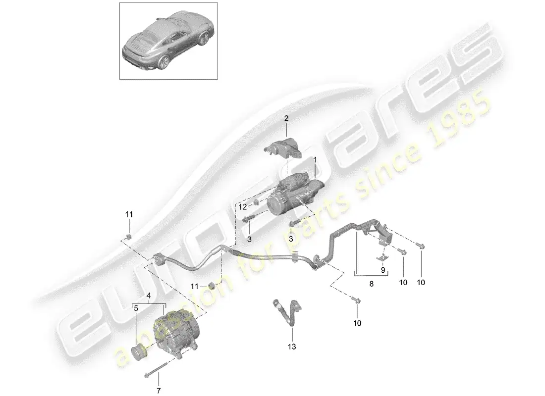 porsche 2017 (991-2 turbo) starter parts diagram