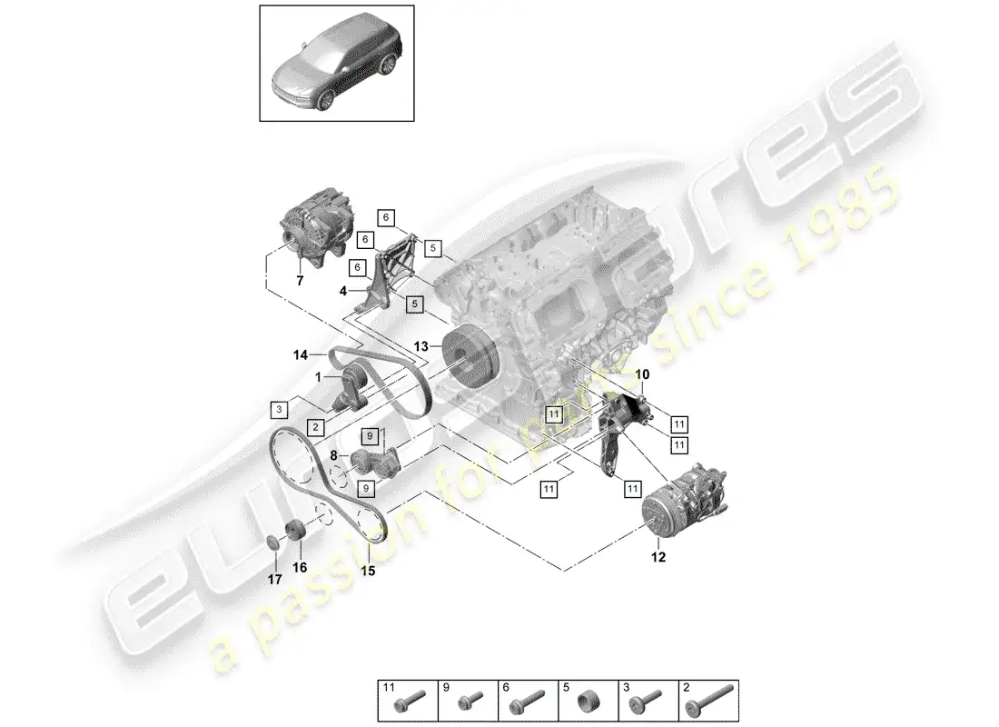 porsche 2019 (cayenne e3 9ya/9yb) v-ribbed belt parts diagram