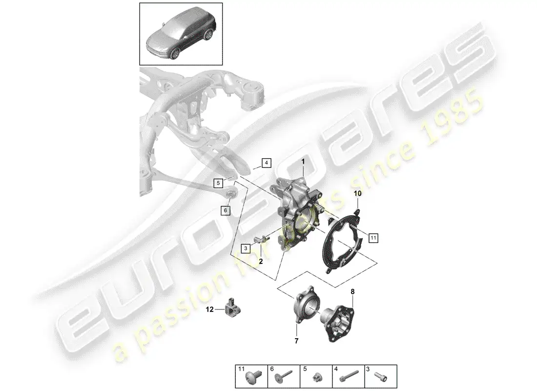 porsche 2019 (cayenne e3 9ya/9yb) wheel carrier parts diagram