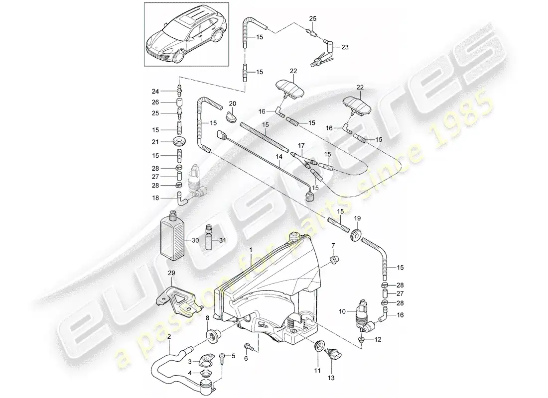 porsche 2013 (cayenne e2 92a) windshield washer unit parts diagram