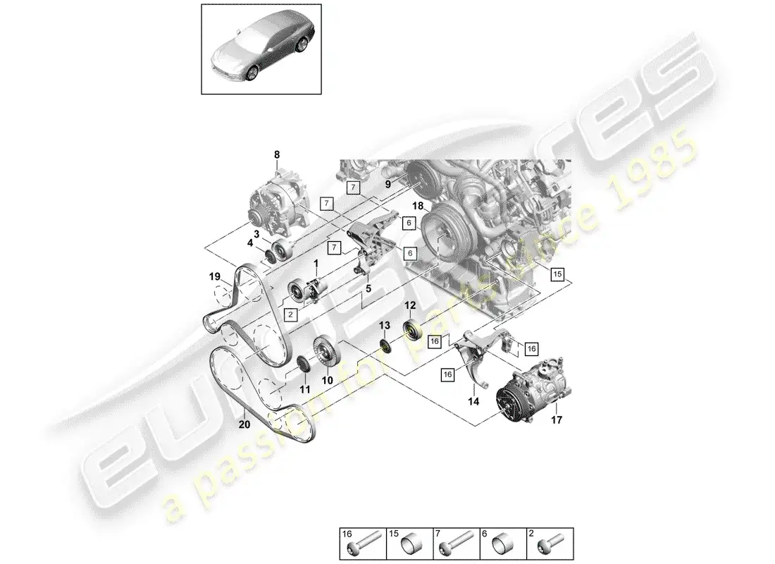 porsche 2020 (panamera 971-1) v-ribbed belt parts diagram