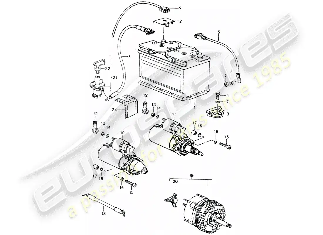 porsche 1990 (964) battery - starter - alternator parts diagram