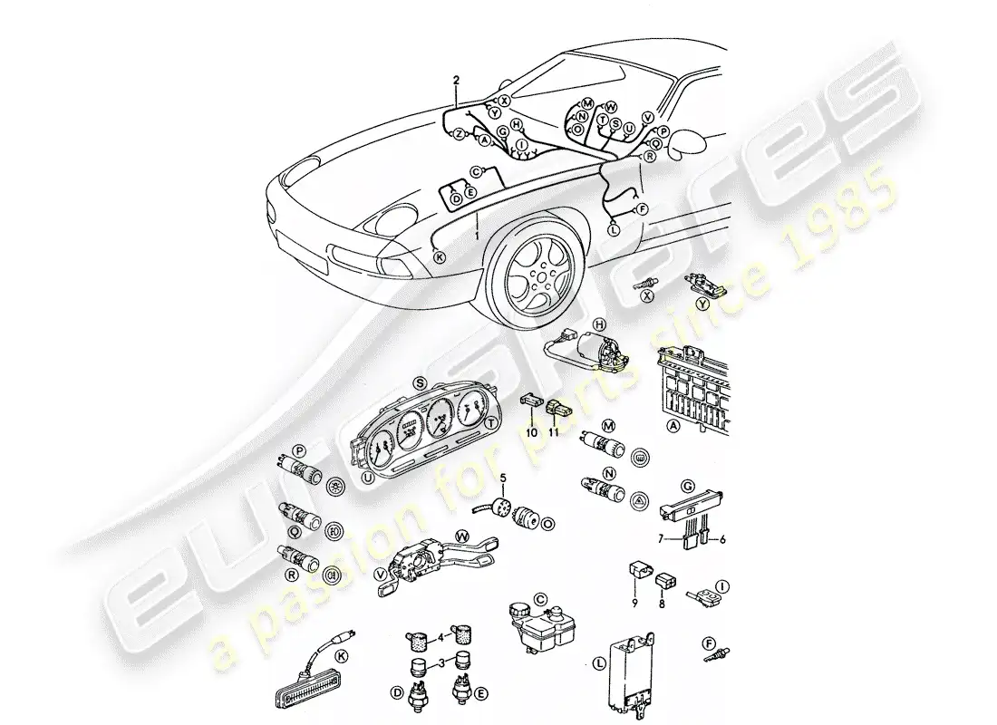 porsche 1995 (928) harness - dashboard parts diagram