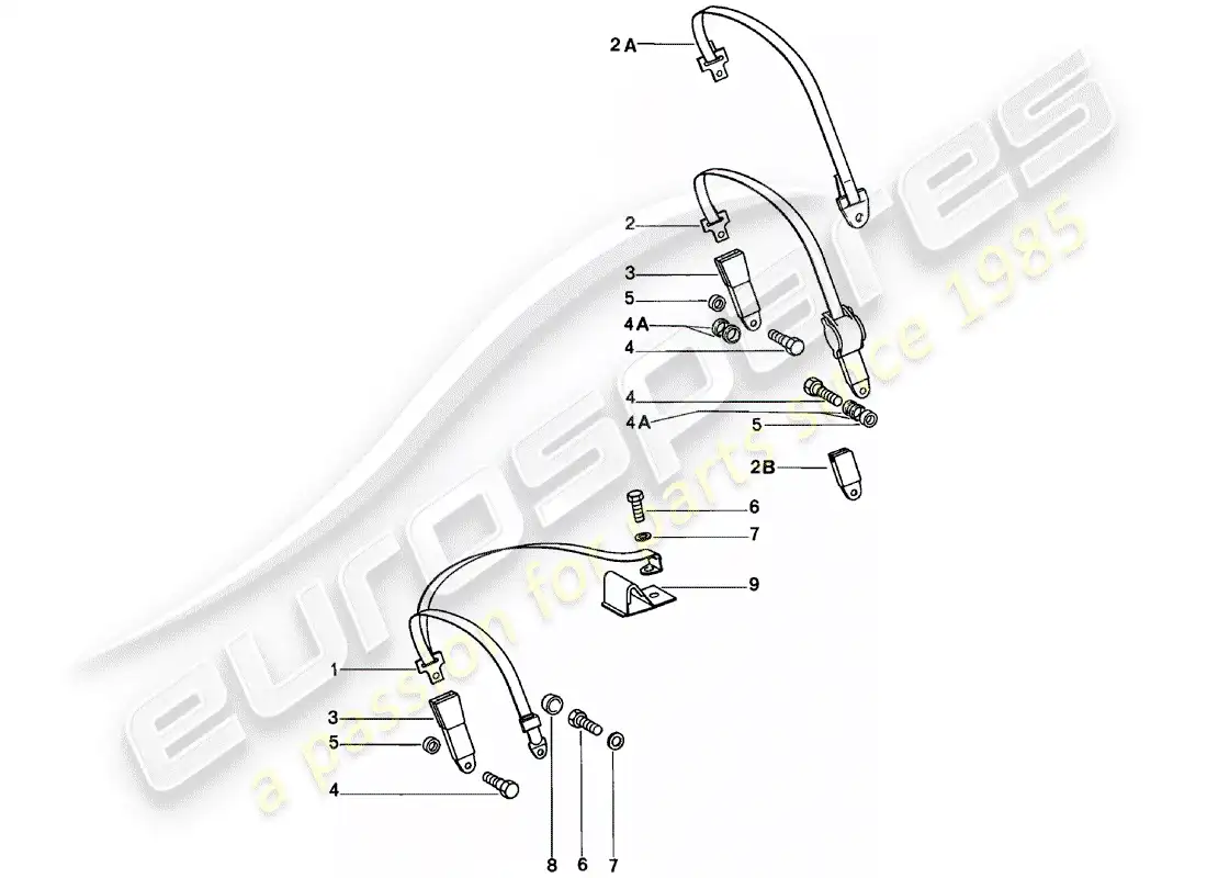 porsche 1982 (911) seat belt parts diagram