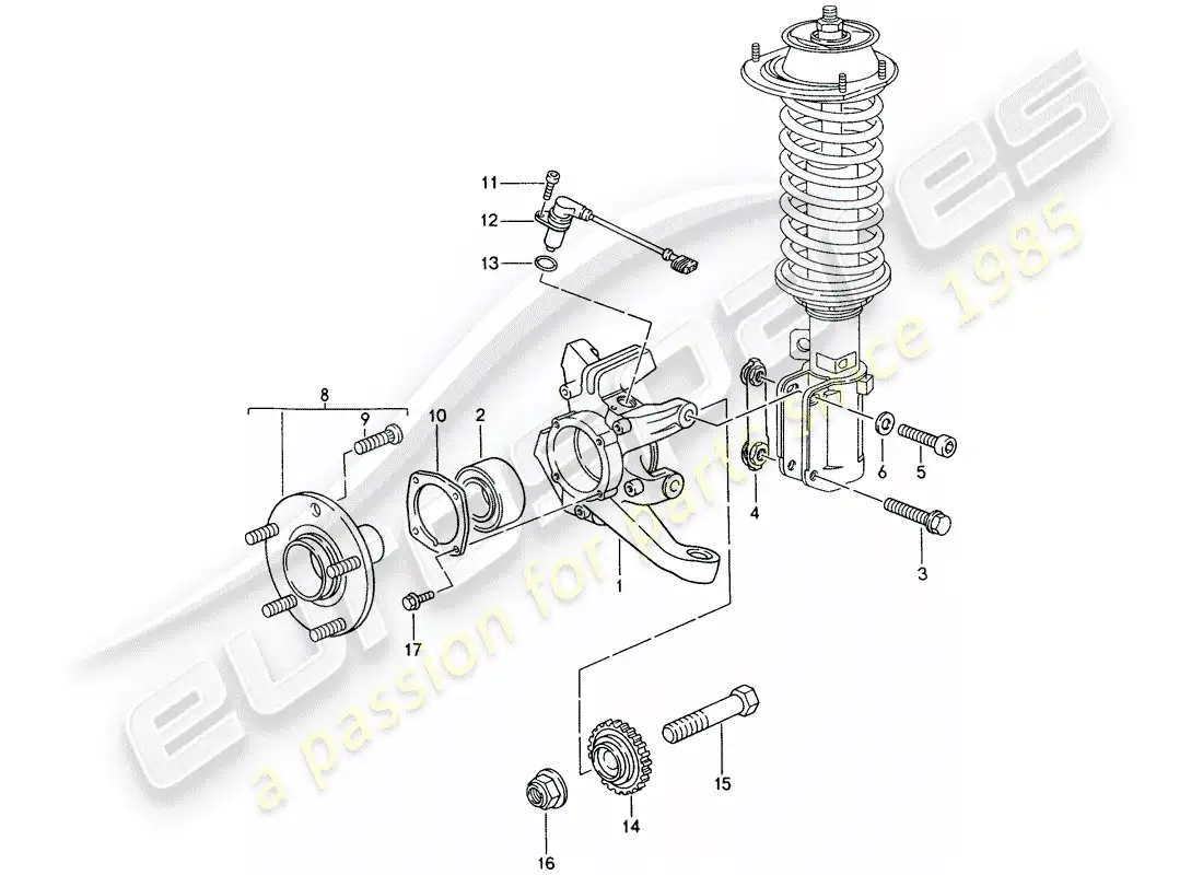 porsche 1996 (993) wheel carrier - wheel hub parts diagram