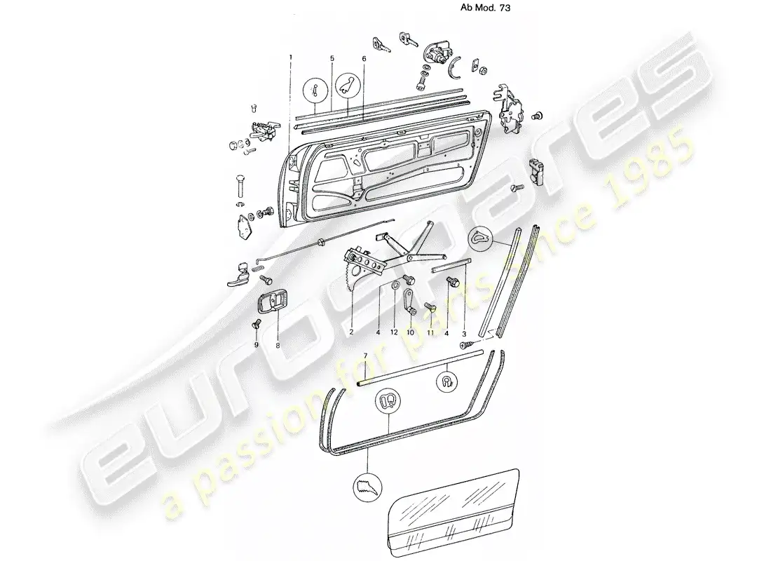 porsche 1971 (914) door - with installation parts - d - mj 1973>> parts diagram