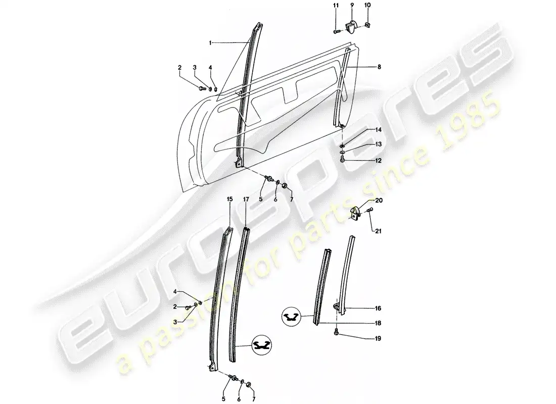 porsche 1975 (914) window frame parts diagram
