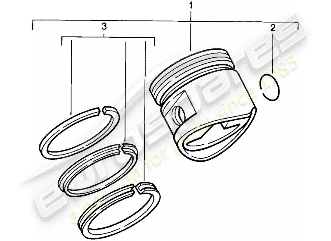 porsche 1986 (928) piston - piston rings parts diagram