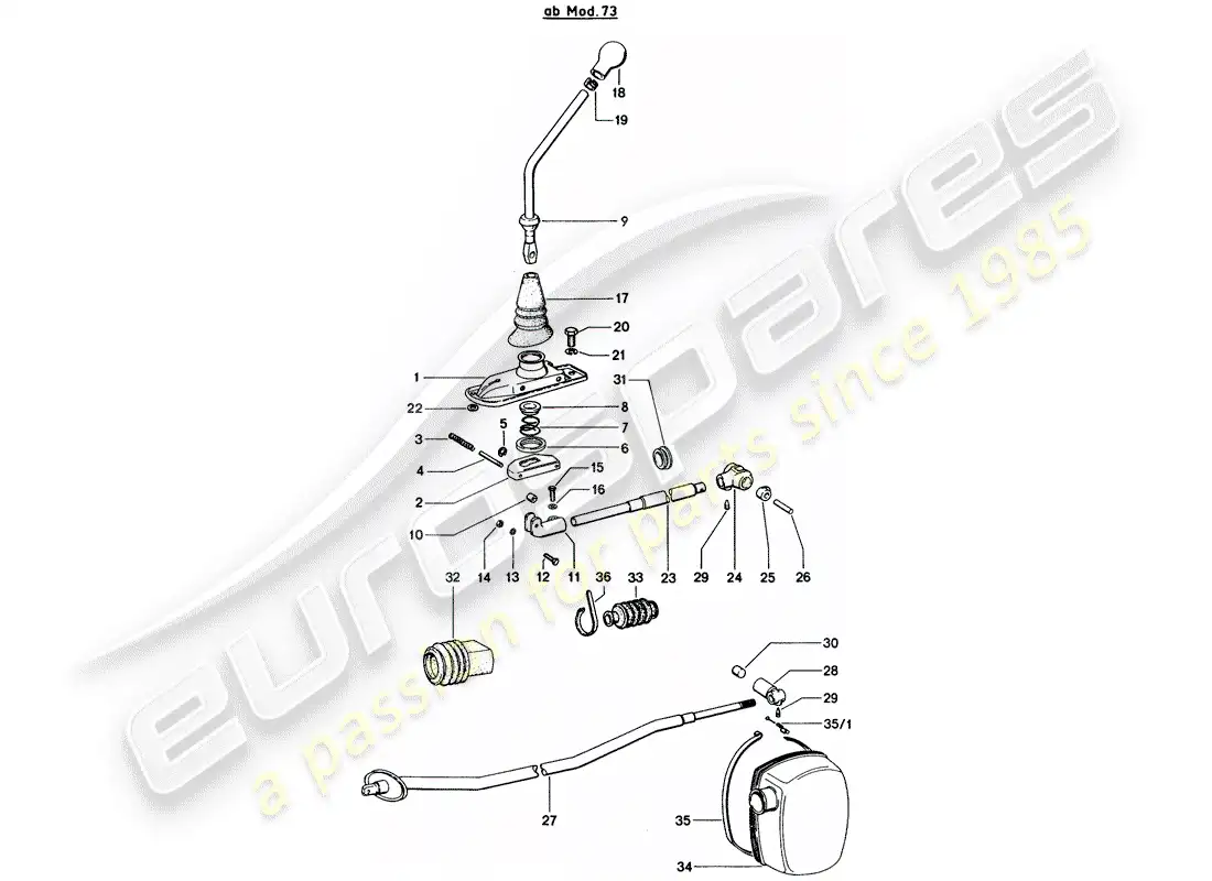 porsche 1974 (914) transmission control - d - mj 1973>> part diagram
