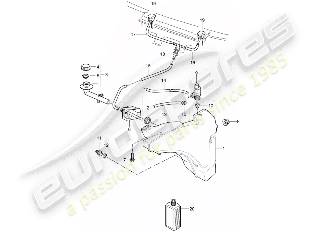 porsche 2006 (987 boxster) windshield washer unit parts diagram