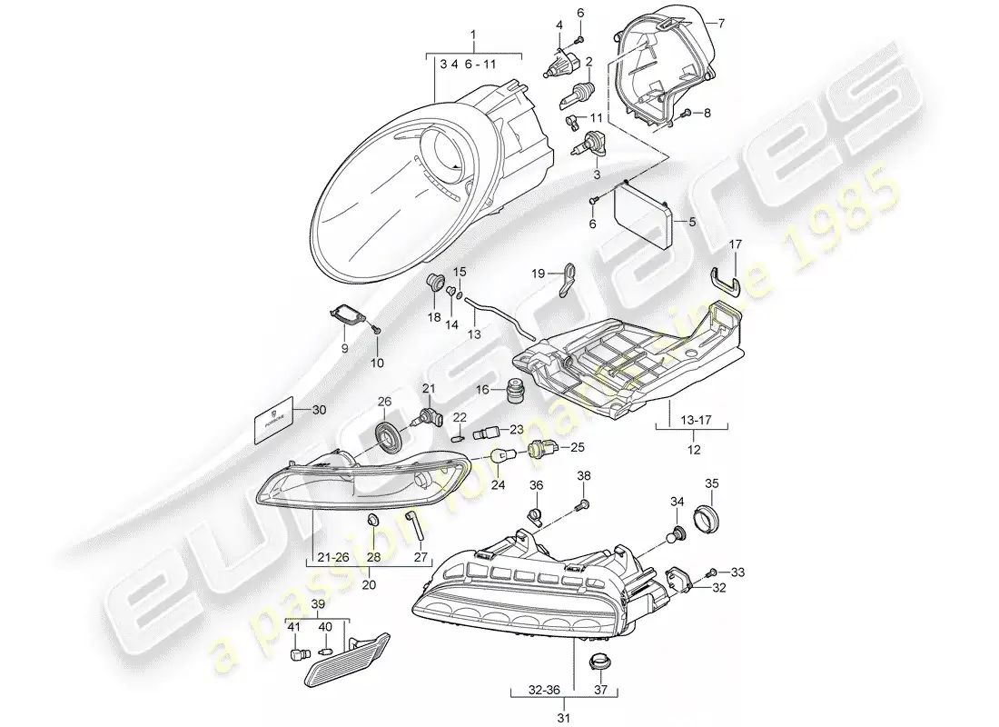 porsche 2011 (997-2 gt3) headlamp parts diagram