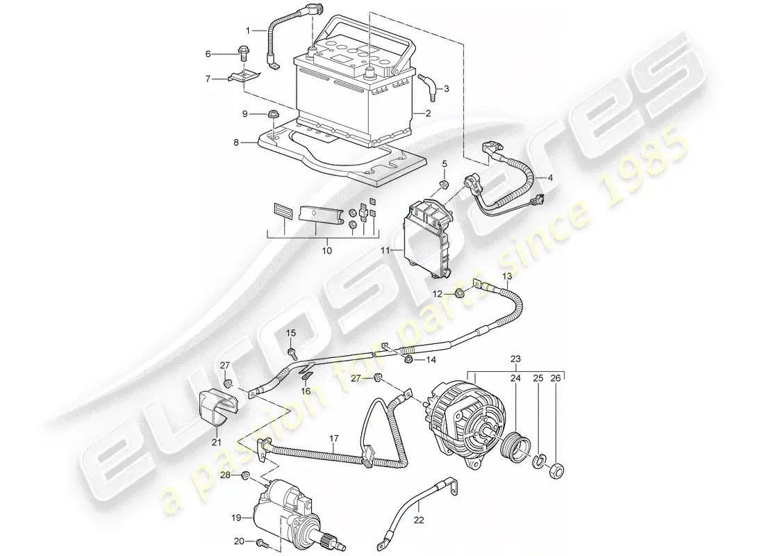 porsche 2010 (997-2 gt3) battery parts diagram
