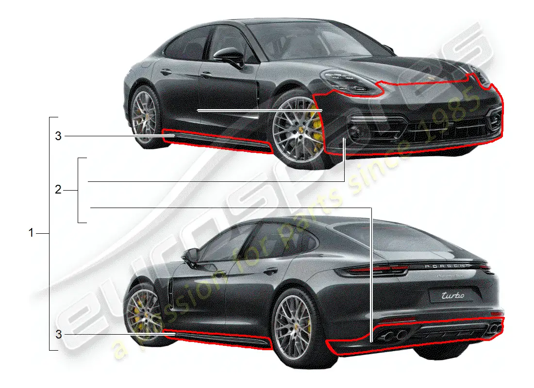 porsche 2017 (tequipment panamera) sport design package parts diagram