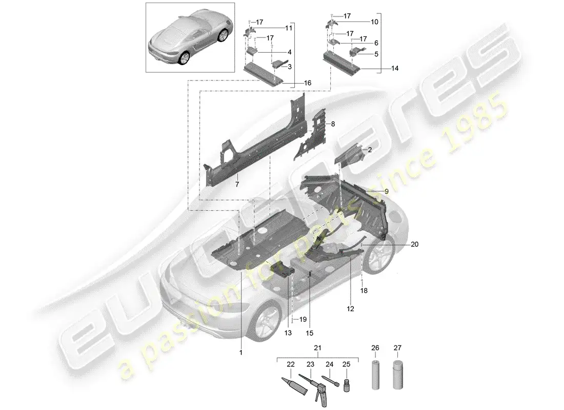 porsche 2019 (718 cayman) floor plates parts diagram