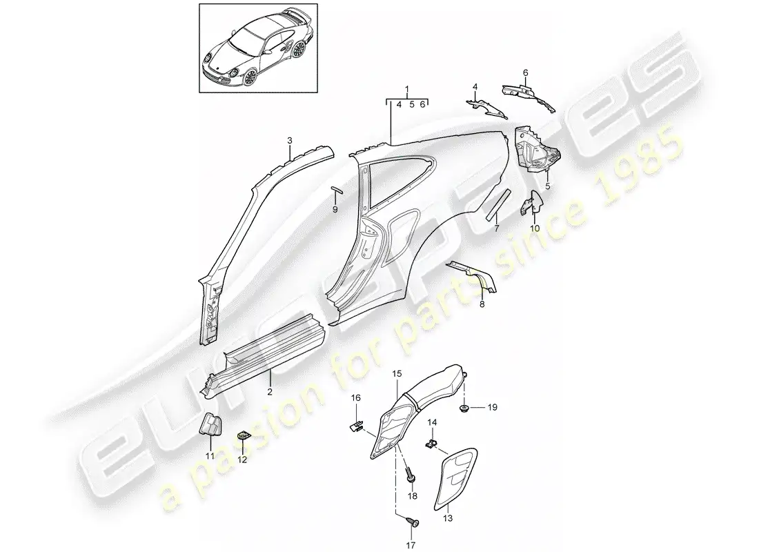 porsche 2012 (997-2 turbo / gt2 rs) side panel parts diagram