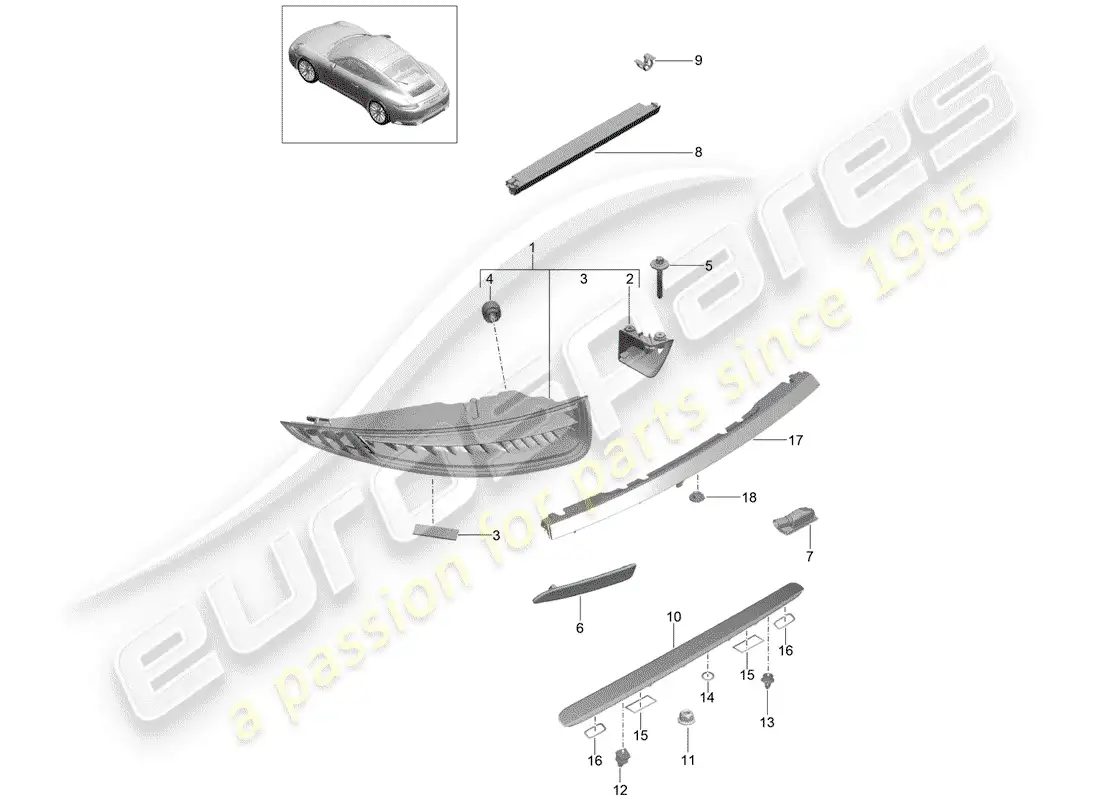 porsche 2019 (991-2) rear light parts diagram