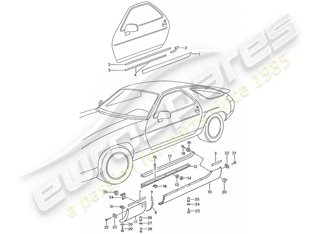 porsche 1990 (928) side member trim parts diagram