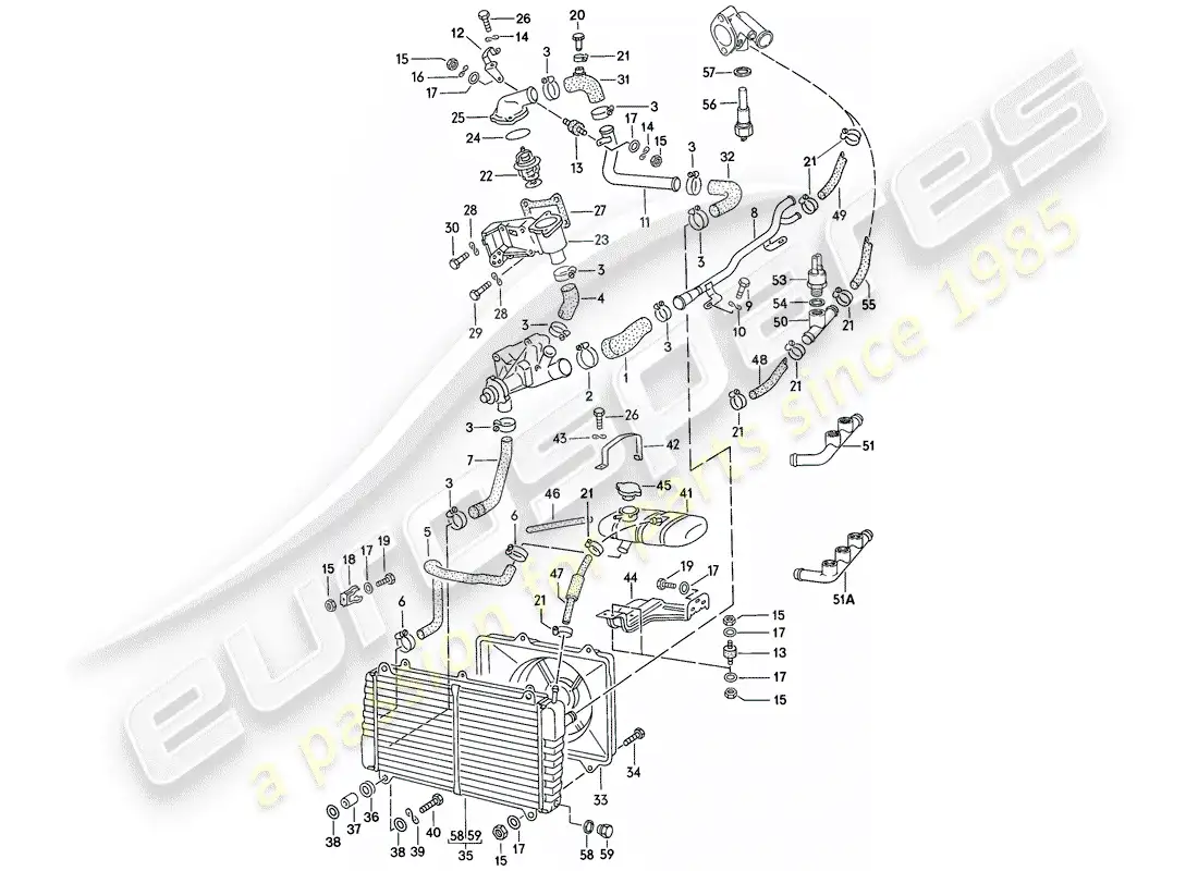 porsche 1977 (924) water cooling parts diagram