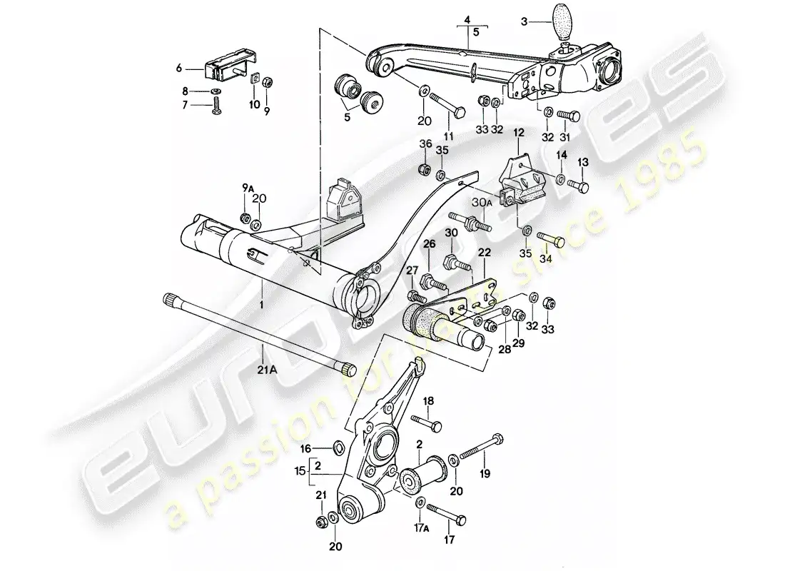porsche 1976 (924) rear axle carrier - trailing arm parts diagram