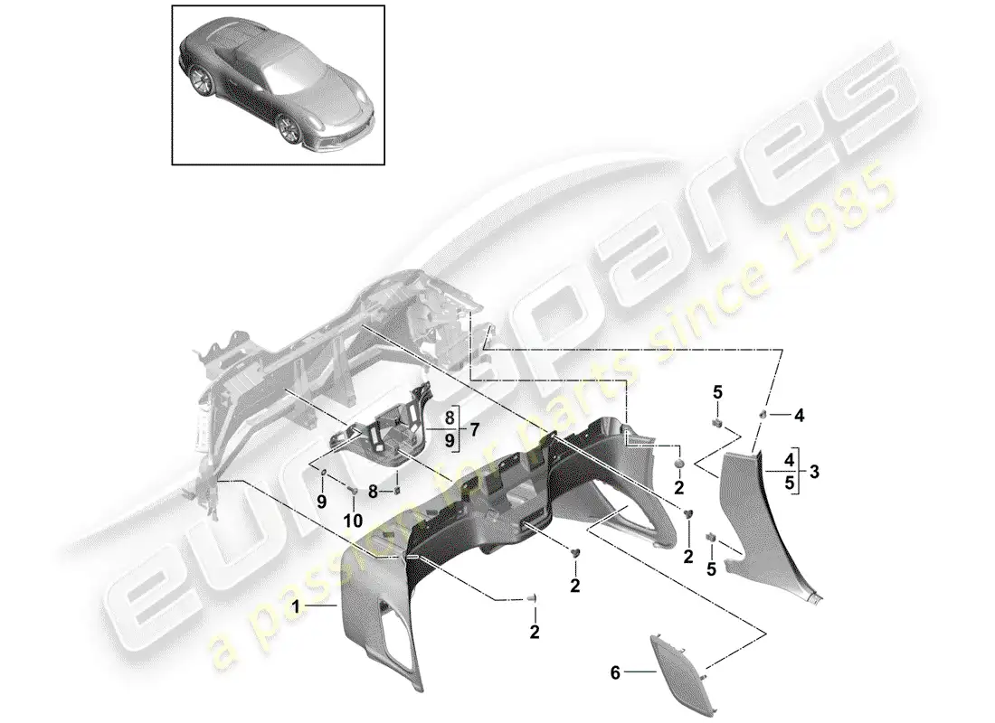 porsche 2014 (991-1 r/gt3/rs) trim panel for rear panel parts diagram