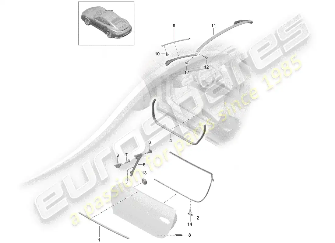porsche 2020 (991-2 turbo) door seal parts diagram