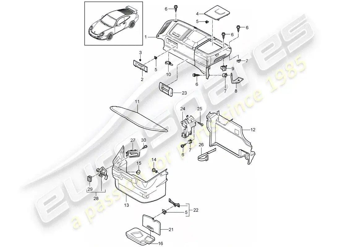 porsche 2011 (997-2 gt3) luggage compartment parts diagram